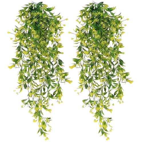Image of Dekorly 2 Pack Artificial Plants Artificial Hanging Plants Faux Eucalyptus Leaf Greenery Fake Hanging Eucalyptus Plant (Green) (2, Neem Vines)