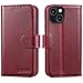 Produktbild LENSUN Echtleder Hülle für iPhone 13 Mini, Handyhülle [Echtes Leder][Magnetverschluss][RFID Schutz] Handytasche Lederhülle Kompatibel mit iPhone 13 Mini 5G - Weinrot(13M-JT-NR)