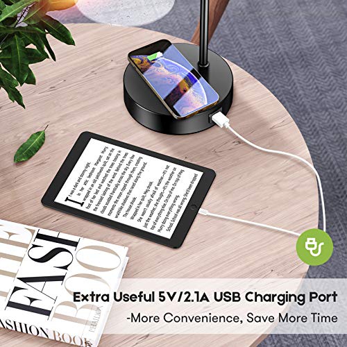 Wireless Charging Industrial Table Lamp 3-Way Touch Control Dimmable Desk Lamp with USB Port Bedside Lamp with Hanging Seeded Glass Shade for Office Bedroom Living Room, Bulb Included - Thumbnail 4