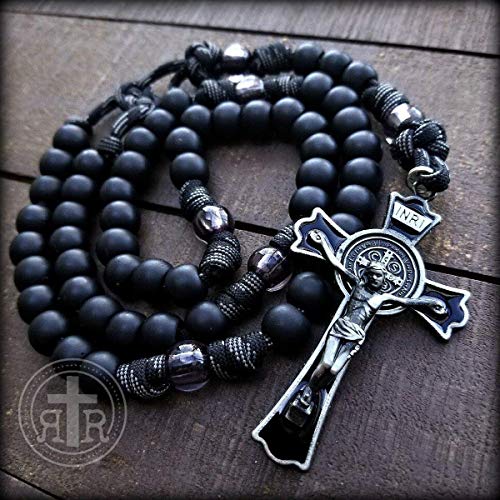 Rugged Rosaries® Black Monk Rosary With Black Enamel Gunmetal Crucifix - Catholic Gifts #TOP3