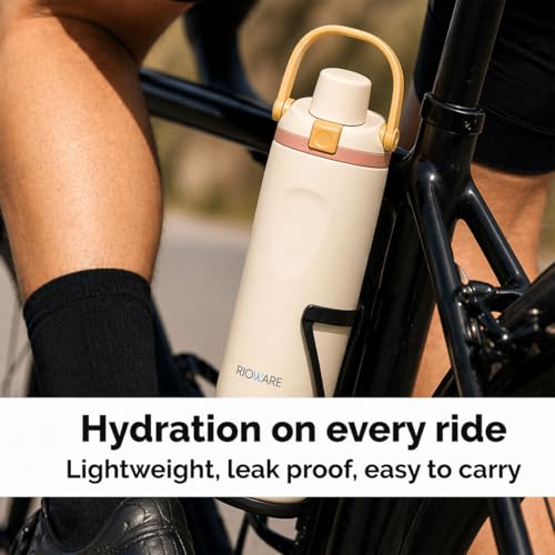 Image of Rioware 900ml Vacuum Insulated Stainless Steel Tumbler with Flip Cap | 304 Grade Steel | 8 Hrs Hot & 14 Hrs Cold | Leakproof Travel Coffee Mug | Large Capacity Water Bottle with Handle| BPA Free Cream