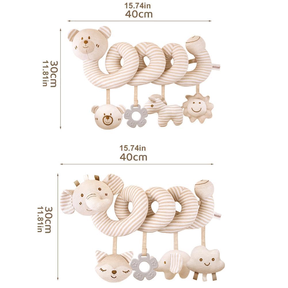 Jouet de Poussette Spirale d'Activité Bébé Animaux Jouets en Peluche Spirale Suspendu pour Poussette Lit Siège Auto Jouets Sensoriels Développement