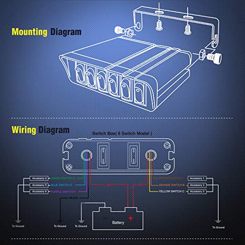 Nilight - 6 Gang Rocker Switch Box SPST Toggle Panel 12V 24V 20A 60Amp Max for Automotive Cars Vehicles Boats RVs Campers SUVs
