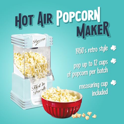 Nostalgia Retro Hot Air Popcorn Maker – 12 Cups Oil Free Popping – Countertop Machine with Measuring Cup – Healthy Snacks & Movie Nights – Aqua - image 2
