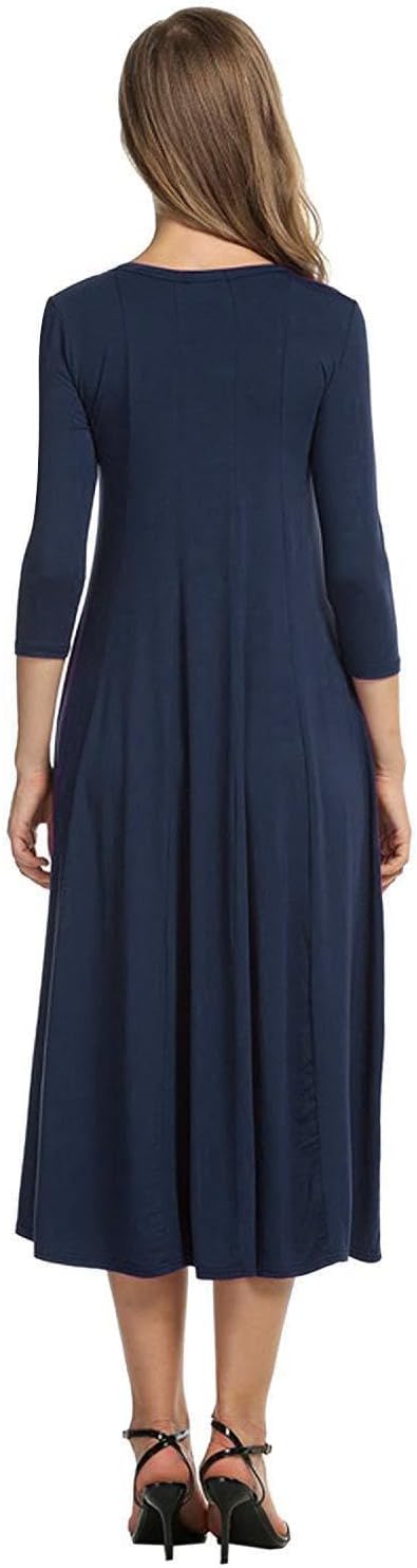 HOTOUCH Women's 3/4 Sleeve A-line and Flare Midi Long Dress - Image 2