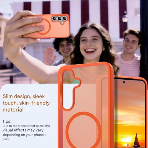 Image of Elzzi Magnetic Guard Case for Samsung Galaxy A55 5G Cover, Compatible with MagSafe Translucent Matte Hard PC + TPU Hybrid Back Cover, Slim Shock-Resistant Anti-Scratch Protective Case (Cosmic Orange)
