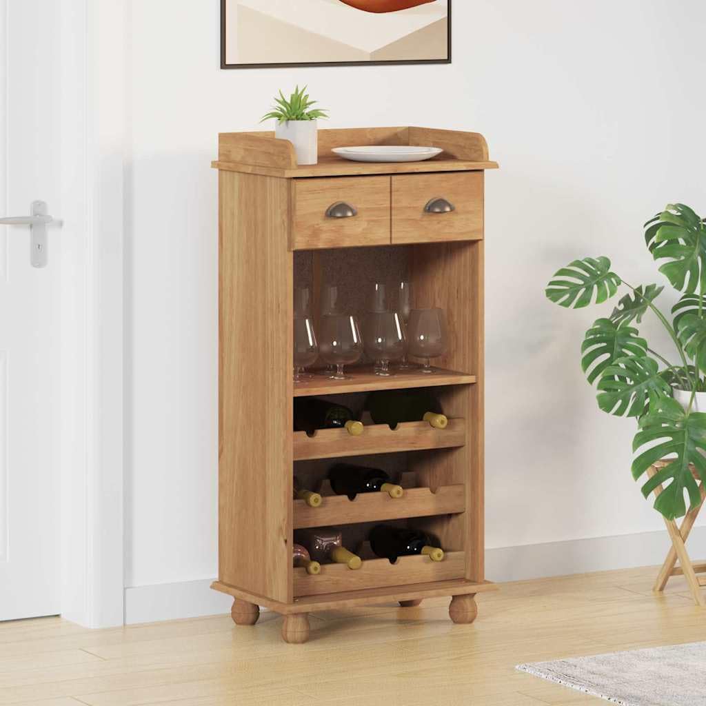 Scaffale per vino in legno di pino massiccio, 57 x 37 x 114 cm, con cassetti e scomparti, design tradizionale per cucina, robusto contenitore per vino con venature naturali