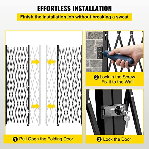 VEVOR Double Folding Security Gate, 87" H x 150" W Folding Door Gate, Steel Accordion Security Gate, Flexible Expanding Security Gate, 360° Rolling Barricade Gate, Scissor Gate or Door with Keys