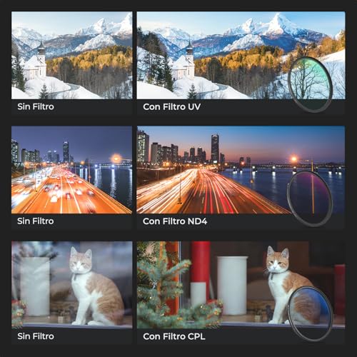 K&F Concept Nano-K Kit de Filtro Ultrafino MCUV/Filtro Polarizador CPL/Filtro Densidad Neutra ND4+Puma de Limpieza+Bolsa para 3 Filtros para Objetivo 52mm - imagen 4