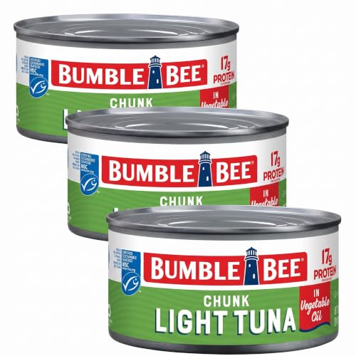 Bumble Bee Chunk Light Tuna In Oil, 12 oz Can - Wild Caught Skipjack Tuna - 17g Protein Per Serving - MSC Certified Sustainable Seafood, Non-GMO, Gluten Free, Kosher (Pack of 3)