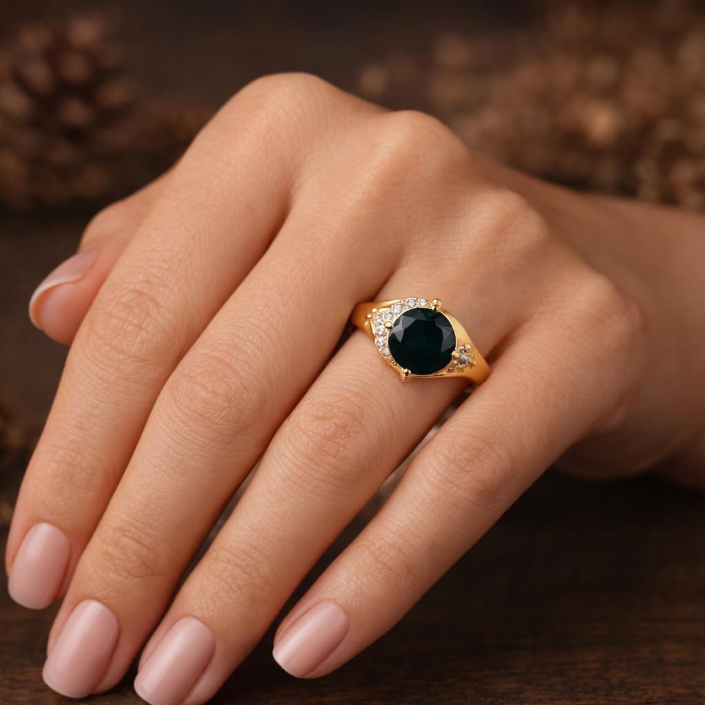 Black Onyx Ring for Women 14K Yellow Gold Celestial Star Engagement Ring Round Cut Black Gemstone with Diamond Accents Vintage Promise Anniversary Jewelry Gift
