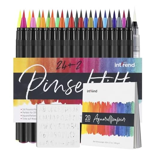 int!rend Rotuladores Punta Pincel Set 51 Piezas - 24 Bolígrafos Acuarelables,2 Watercolor Brush Pen,20 Hojas Acuarela, 5 Plantillas - Rotulador Diario, Caligrafia & Lettering