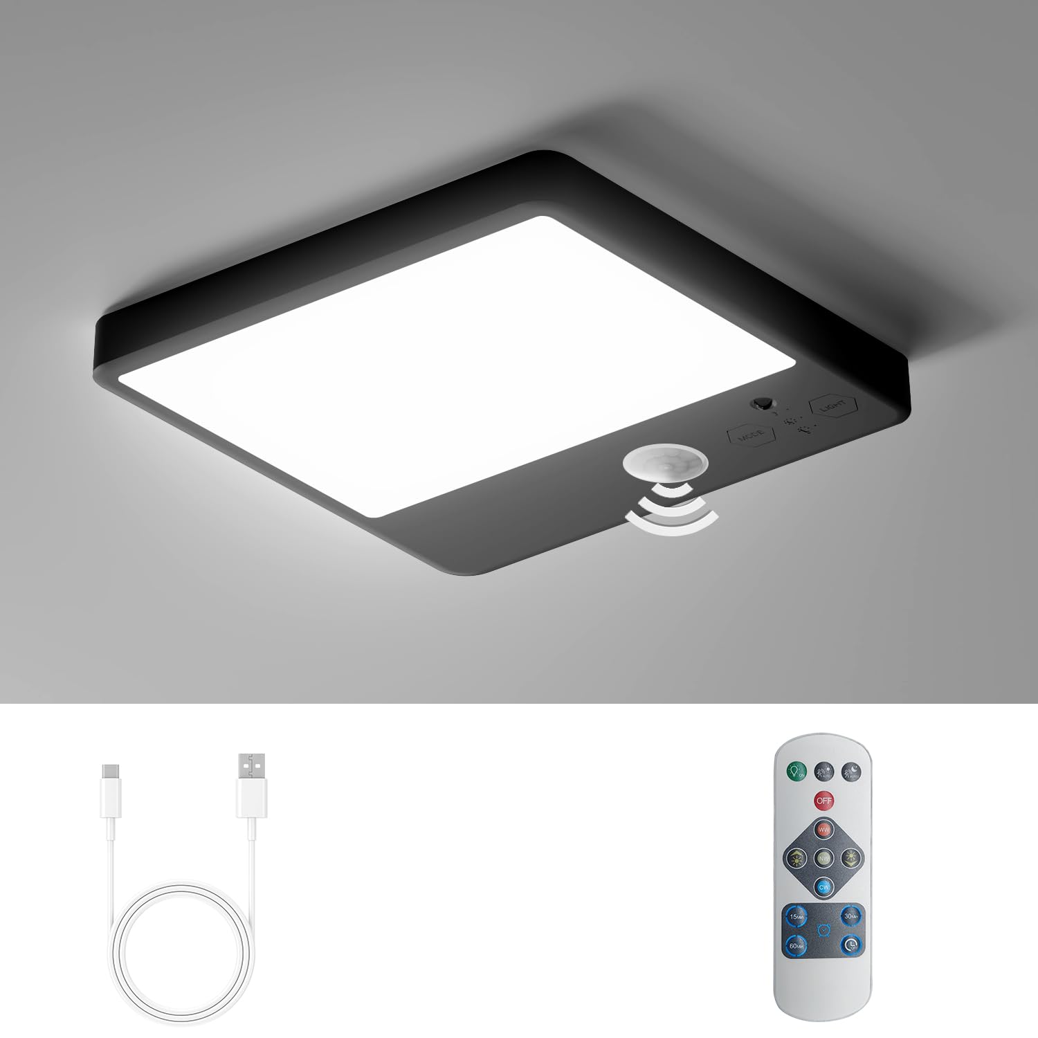 Rechargeable Motion Sensor Ceiling Light with Remote, Cordless Bathroom Ceiling Lamp Battery Powered, Dimmable Battery Operated Sensor/Wall Lights 3000/4000/6000K Magnetic for Shed Porch Garage Loft
