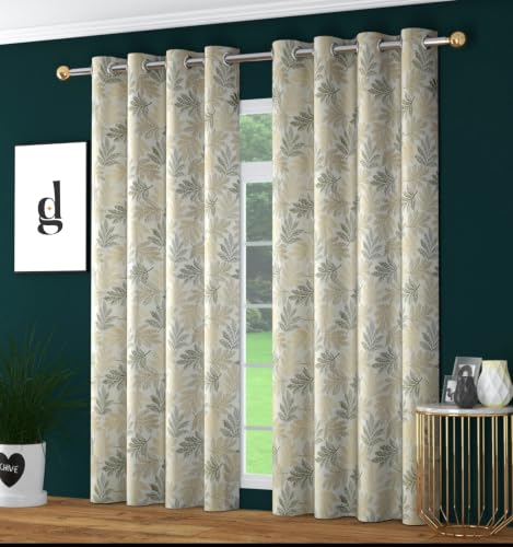 Image of HOME UTSAV Premium Jute Curtains for Long Door 8 feet Leaf Pattern Room Darkening Curtain | Pack of 1 | Jacquard Fabric | Olive