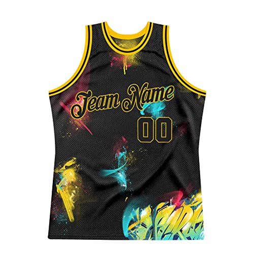 Custom Party's Basketball Jerseys for Men & Boy-Make Your Own Jersey Sports Shirts Stitched Personalized Team Name and Number,Graffiti and Black-yellow