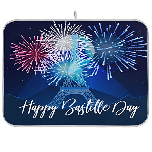 Tapis de séchage à vaisselle bastille pour la fête nationale française - Accessoires de cuisine - En microfibre résistant à la chaleur - 40,6 x 45,7 cm Cover