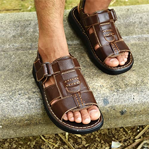 Mens Slippers Genuine Leather Sandals Outdoor Casual Men Leather Sandals for Beach Shoes Hollow aerated Shoes(43)4