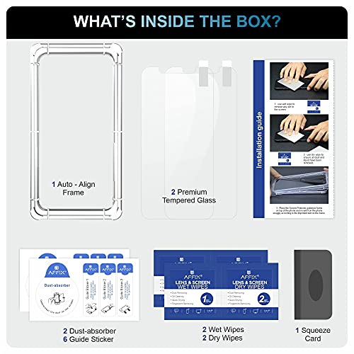 Image of Affix 2 Pack for iPhone 11 and iPhone XR Tempered Glass, Screen Protector Guard with Auto-Align Installation Tool, 9H Hardness Shatterproof, HD Clear Scratch Resistant