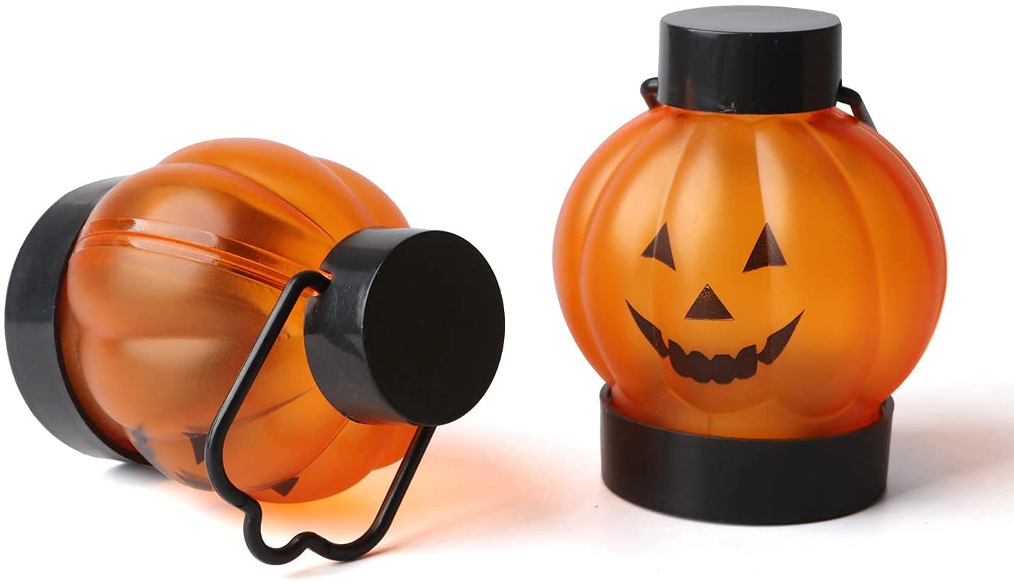 12PCS Candele Tealights alla zucca Luci da tè senza fiamma Candele a LED a batteria Lanterne arancioni per decorazioni di Halloween, Bomboniere per feste di Natale (adesivo misto con finestra