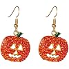 iWenSheng Halloween Pumpkin Earrings Red - Hypoallergenic Crystal Dangle Earring for Women Holiday Night Costume Jewelry Smiling Face Pumpkin Drop Earrings, Fun and Festive