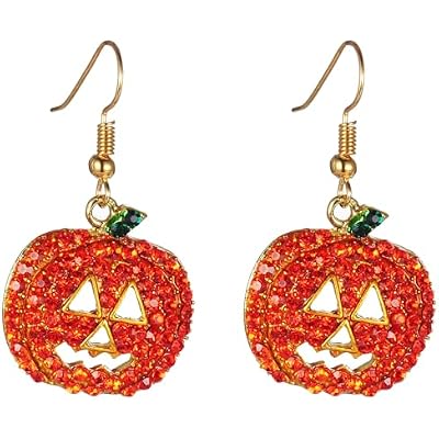 iWenSheng Halloween Pumpkin Earrings Red - Hypoallergenic Crystal Dangle Earring for Women Holiday Night Costume Jewelry Smiling Face Pumpkin Drop Earrings, Fun and Festive