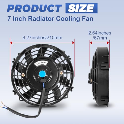 Everestway E009AS0702X2 7 Inch 7 Inch Black Universal Electric Radiator Slim Fan 12V 80W High Performance Cooling Push Pull W/Mounting Kit 2Pcs thumb #1