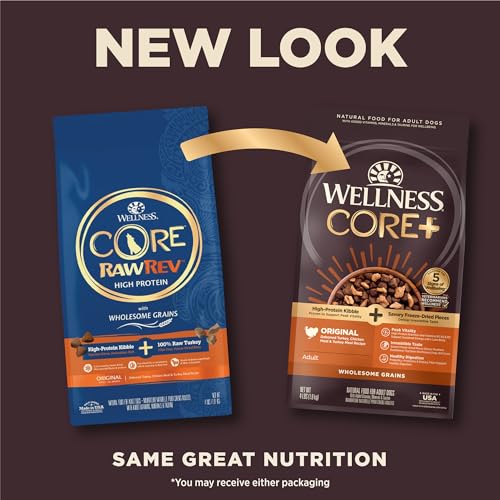 Image of Wellness CORE+ Dry Dog Food with Wholesome Grains, Natural Ingredients, Made in USA with Real Freeze-Dried Meat (Adult, Turkey, 4 lbs) (Pack of 2)