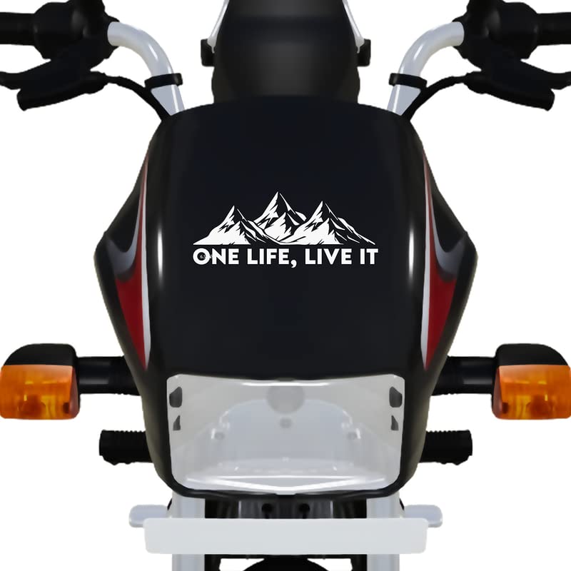 Dikoria One Life Live It Bike Sticker for Racer Bike, Sports Bike, Scooter, Scooty | White Color Standard Size (6x6 Inch) | Design-One Life Live It Bike Sticker White-346