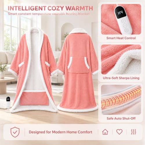 USB Electric Wearable Blanket Portable Fast Heated Robes for Women 69x50'' | Auto Shut-Off, Overheat Protection, Heated Blanket for Body Warmers Winter Flannel Womens Robe for Home Office Essencials - image 4