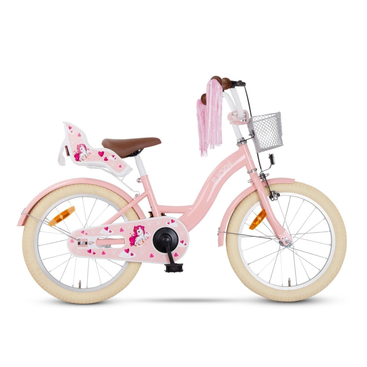 Dolly Kinderfahrrad 18 Zoll | Ab 5-7 Jahre | einfache Montage (95% vormontiert) | Kinder Fahrrad für Mädchen/Jugend | Kleidergröße von 103 bis 118 cm | inklusive Seitenständer - Rosa