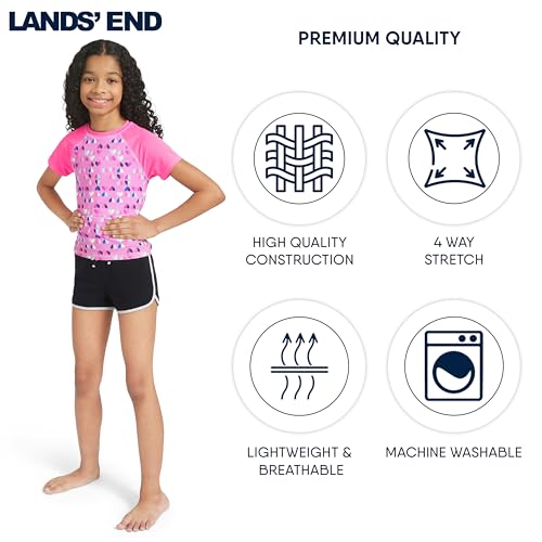 Image of Lands' End Girls' Swim UPF 50+ Short Sleeve Sun Tee Rash Guard Shirt
