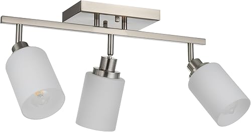 Accesorios de iluminación de riel para techo, 3 luces de níquel cepillado para pared de techo con vidrio blanco ópalo, base de bombilla E26