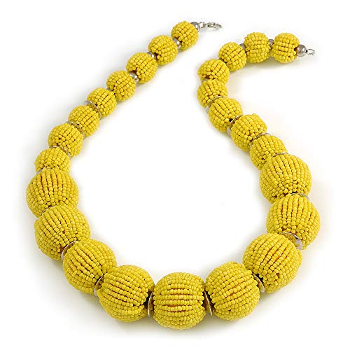 Collier de perles de verre jaune citron 60 cm idée cadeau idéal