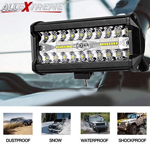 Image of AllExtreme EX36LW1 7 inch 36 LED Fog Light Triple Row Flood Spot Combo Beam Driving Lamp Bar for Car Motorcycle SUV Bike Truck (72W, White, 1 Pc)
