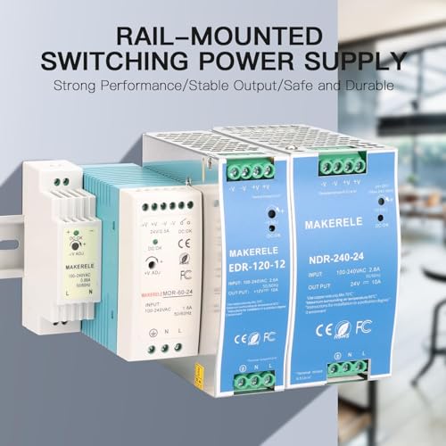 MAKERELE MDR 12V DIN Rail Power Supply 60W, Power Switching Converter AC 100V-240V to DC 12V with Overload Protection for Industrial4