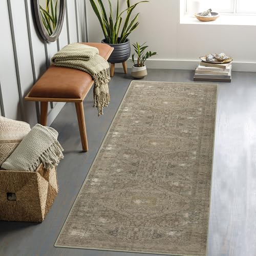 vivorug Runner Rug 2'x8' Vintage Washable Non-Slip Runners for Hallways Kitchen Entryway Laundry Room Carpet Hallway Runner Olive