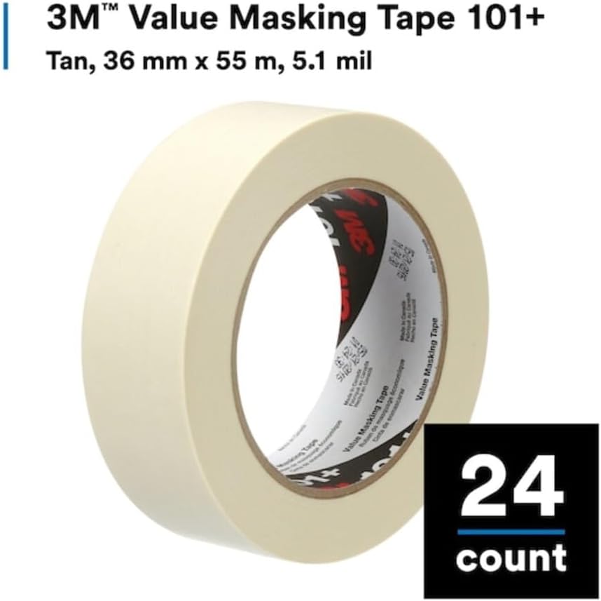3M 101+ Value Masking Tape, 1.50 Inches x 60 Yards, Tan