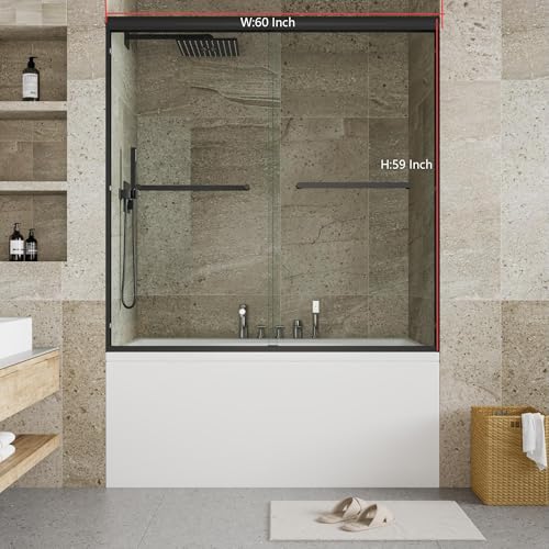 Image of 56 inch-60 inchW x 59 inchh Double Sliding Shower Door - Semi-Frameless Bypass Bathroom Door with 1 /4 inch Tempered Glass,Matte Black Finish for Walk-in Shower