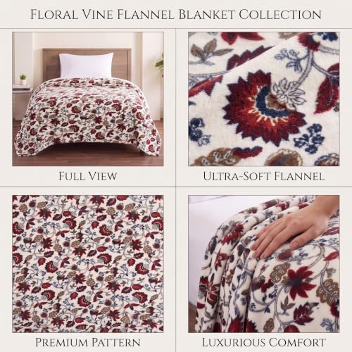 Image of VAS COLLECTIONS 280 GSM Flannel Blanket for Single Bed, Ultra Soft Plush Fleece Blanket, Warm & Cozy Winter Blanket, Breathable AC Blanket, for Home & Travel, 220 x 150 cm - Ivory Crimson