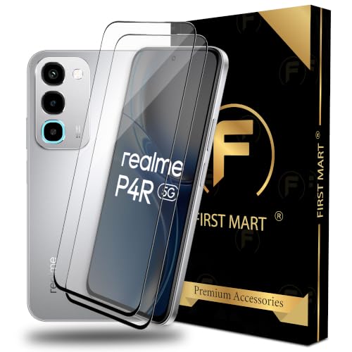 Image of FIRST MART Tempered Glass Screen Protector for Realme P4R - Full-Glue Screen Guard, 3D Edge to Edge, HD Clear, Bubble-Free, Case-Friendly, Black, Pack of 2