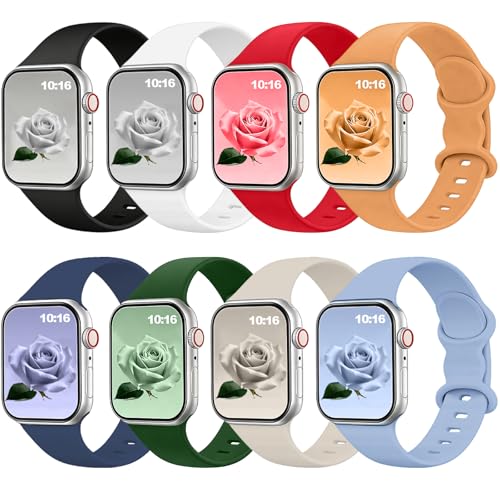 Image of 8 Pack Bands Compatible with Apple Watch Band 38mm 40mm 41mm 42mm 44mm 45mm 46mm 49mm for Women Men, Soft Silicone Sport Strap for iWatch Series Ultra 11 10 9 8 7 6 5 4 3 2 1 SE /SE 2nd /SE 3nd