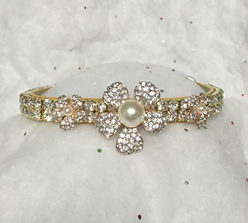 Flowers, Pearls, and Gold ~ Crystal Rhinestone Diamante Dog Pet Collar - USA (MEDIUM)
