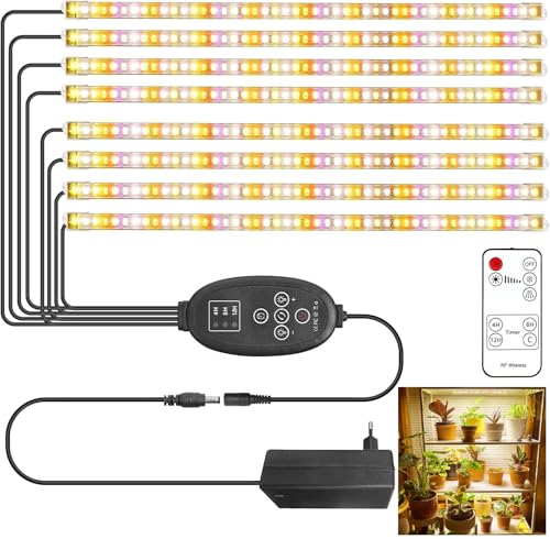xingruyu [8 Pack] LED Plant Grow Light Strips Full Spectrum for Indoor Plants with Auto ON/Off Timer, 192 LEDs / 4 Dimmable Levels, Sunlike Grow Lamp for Hydroponics Succulent