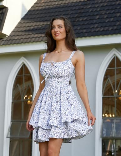 Image of Scarlet Darkness Floral Mini Corset Dress for Women Teen 2026 Summer Spring Flowy A-Line Sundress with Pockets