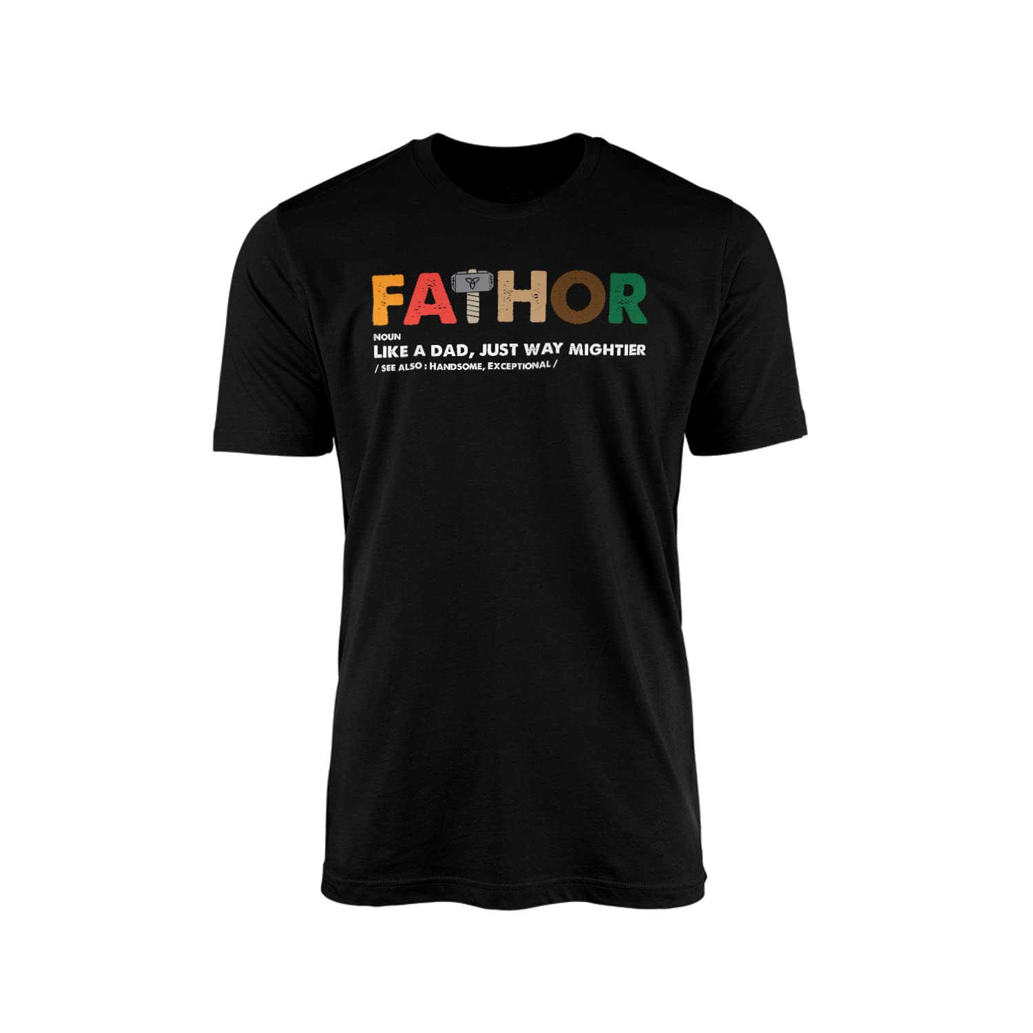 SMARTYPANTS Fathor T-Shirt Top Tee - Black White Novelty Father's Day Dad Father Daddy Thunder Lightning Thor Norse God Hammer Odin Mythology Viking Myth Gift Present (XL, Black Prime)