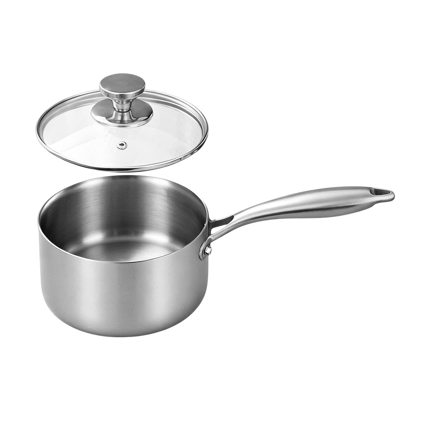 Cazo Para Salsas Cacerola de Cocina Fabricada en Acero Inoxidable con Mango | Cazo Pequeño Con Tapa Incluida para Exterior, Jardín, Camping, Picnic, Restaurante, Cocina y H