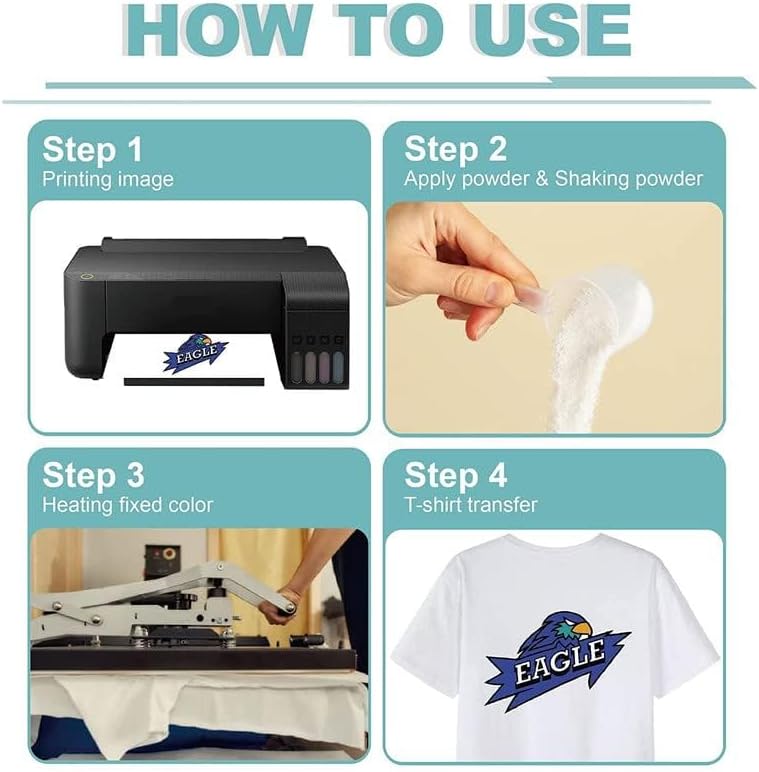 Miniatura 6 de Godora DTF - Adhesivo de transferencia digital blanco en caliente, polvo de transferencia DTF para prendas de colores negros u oscuros, polvo