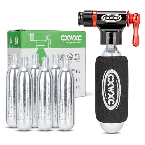 CO2 Inflator Kit with 6 x 16g CO2 Cartridges - Presta & Schrader Valve Compatible - CO2 Bike Pump for Road and Mountain Bikes