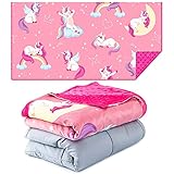 Sweetzer & Orange Weighted Blanket for Kids 5lbs Heavy Blanket, Best for 42-63lb Children - Warming and Cooling Weighted Comforter with Minky Cover (5lb, Yawning Unicorns)