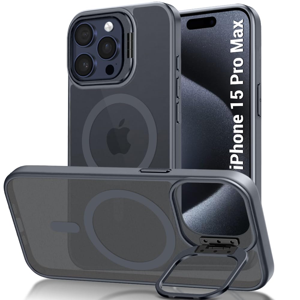 TheGiftKart Hybrid Matte Frosted Back Cover Case for iPhone 15 Pro MAX Compatible with MagSafe | Built-in Stand | Shockproof Hard Case Cover for iPhone 15 Pro MAX (PC & TPU, Translucent Grey) TheGiftKart Hybrid Matte Frosted Back Cover Case for iPhone 15 Pro MAX Compatible with MagSafe | Built-in Stand | Shockproof Hard Case Cover for iPhone 15 Pro MAX (PC & TPU, Translucent Grey)